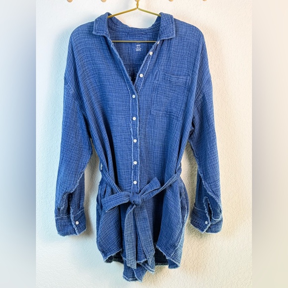 Aerie Gauzy Belted Romper Long Sleeve Oversized With Pockets XS - Picture 4 of 13